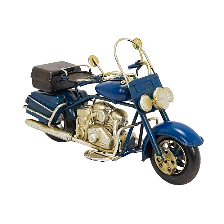 MOTOCICLETA  EM MINIATURA AZUL EM METAL 11X18,5CM