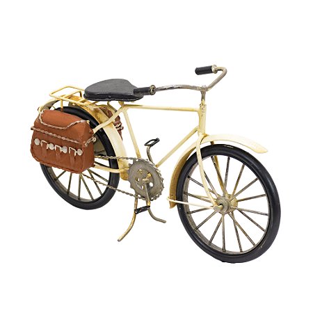 BICICLETA EM MINIATURA CREME COM MALA 16X30X9CM