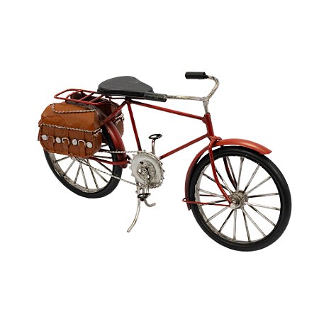 MINIATURA BICICLETA EM EM METAL VERMELHA COM MALA 16X31X9CM