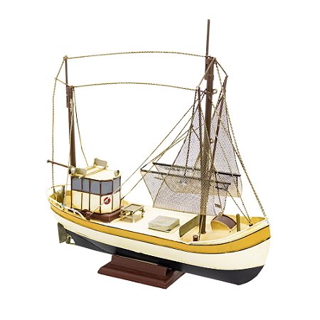 MINIATURA BARCO PESCA  DECORATIVO EM MADEIRA 43X42X14,5CM