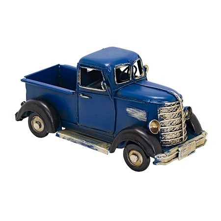 MINIATURA EM METAL CAMINHONETE AZUL DECORATIVA 18X9X8,5CM