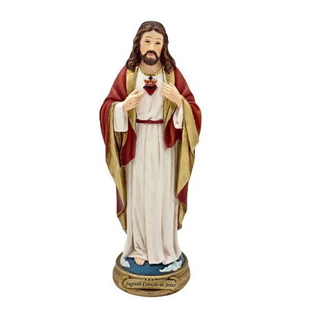 ESCULTURA SAGRADO CORACAO DE JESUS EM RESINA 29CM