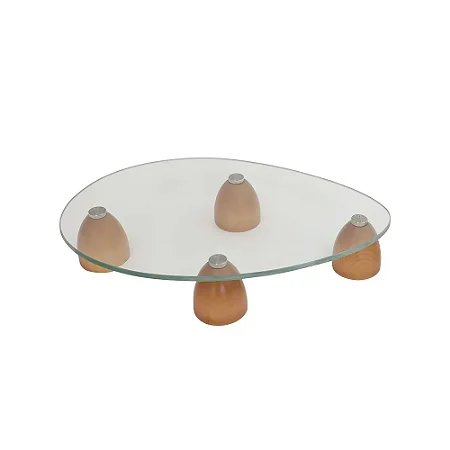 CENTRO DE MESA DECORATIVO BASE MADEIRA NATURAL E VIDRO P