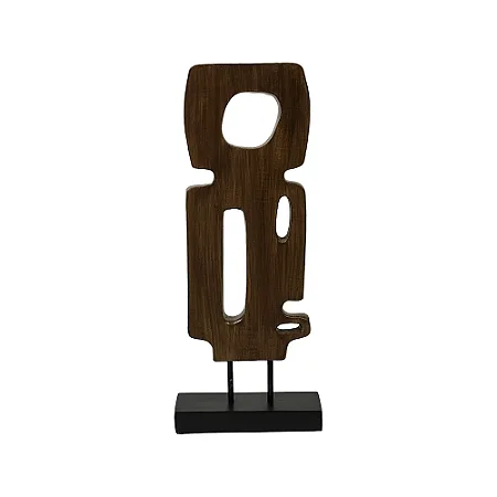 ESCULTURA DECORATIVA ABSTRATA EM RESINA MARROM E PRETO 47CM