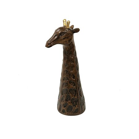 ESCULTURA CABECA DE GIRAFA DECOR EM RESINA MARROM 32,5CM