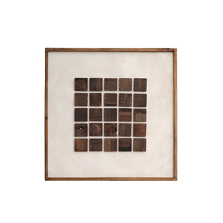 QUADRO DECOR BRANCO COM DETALHE MADEIRA NATURAL 82cm UN.