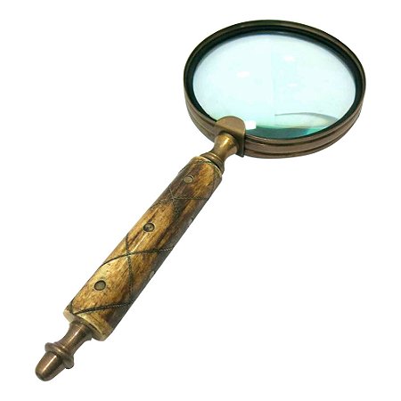 LUPA DE AUMENTO DE METAL BRONZE COM O CABO DE RESINA MARROM