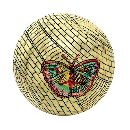 BOLA DE RESINA BEGE COM DESENHO DE BORBOLETA 9 CM - UN.