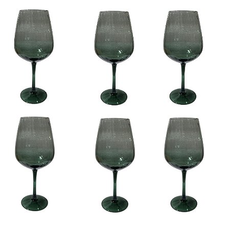 CJ 06 TACAS VINHO EM VIDRO CRISTAL VERDE 610ML