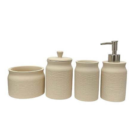 KIT 4 PCS PARA BANHEIRO EM CIMENTO BEGE DECORATIVO MART