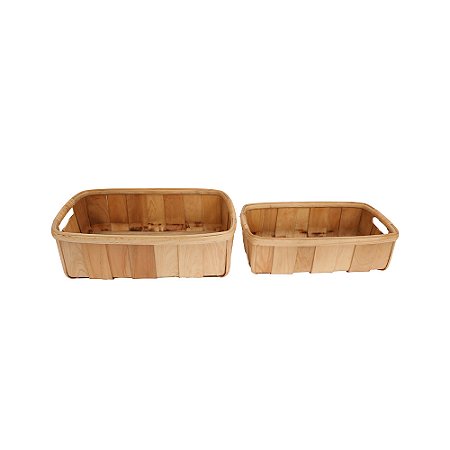 CJ 02 CESTAS BANDEJAS DECORATIVAS EM MADEIRA NATURAL