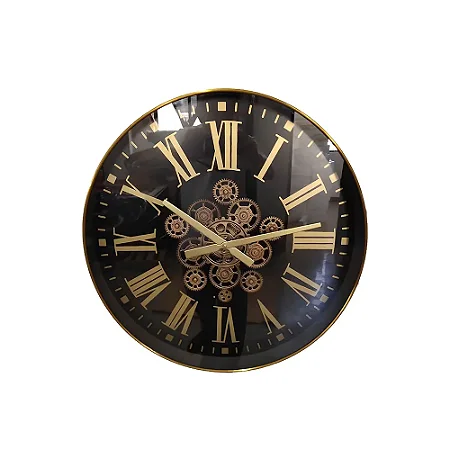 RELOGIO DE PAREDE DE METAL ENGRANEGEM PRETO E DOURADO cadastrar