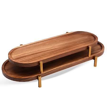 CJ DE BANDEJAS EM METAL E MADEIRA MARROM E DOURADO 2PCS cadastrar
