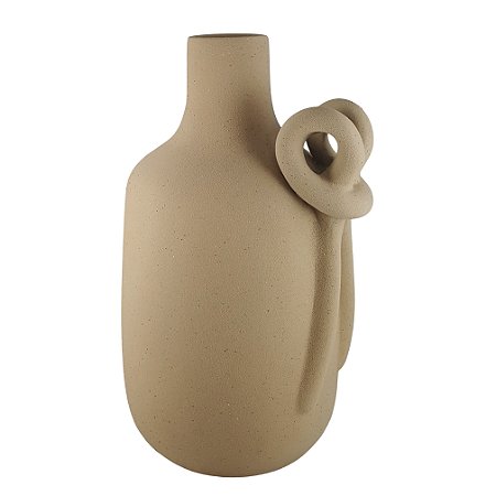 VASO GARRAFA CERAMICA MARROM RUSTICO LACO VOLUTA I 32CM