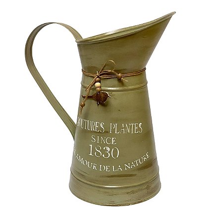 Vaso Jarro Decor de Metal Provençal Verde com Pássaro 31 cm