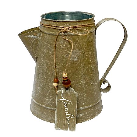 Vaso Jarro Decor de Metal Rustico Marrom Familia 22 cm
