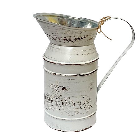 Vaso Jarro Decorativo em Metal Vintage Bege 23 cm