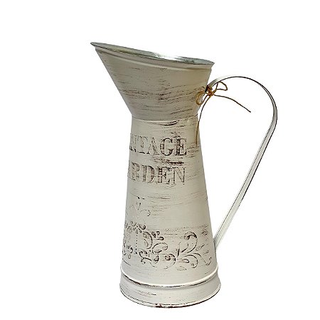 Vaso Jarro Decor Alto de Metal Vintage Bege 27,5 cm