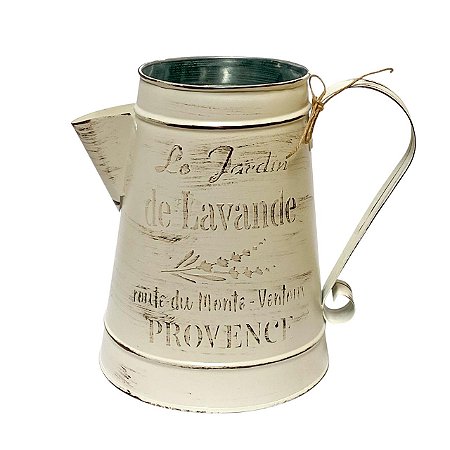 Vaso Jarro Decorativo de Metal Provençal Bege 22 cm