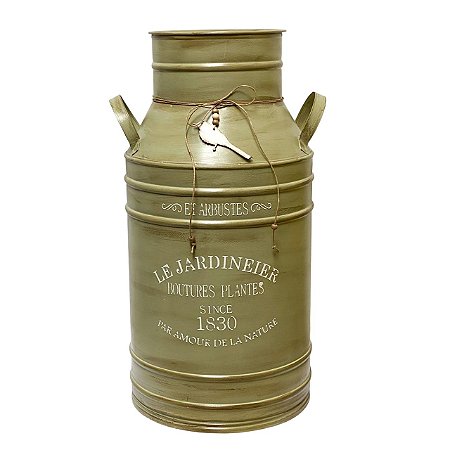 Vaso Latao de Leite Decor Alto de Metal Provençal Verde 55cm