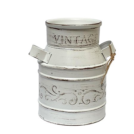 Vaso Leiteira Decorativa de Metal Vintage Bege 16 cm