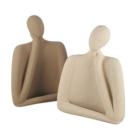 ESCULTURA CASAL EM CERAMICA SINTONIA II BEGE/MARROM 20CM