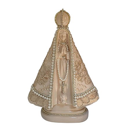 ESCULTURA NOSSA SRA APARECIDA COM RENDA TRABALHADA DE CAFE 28CM