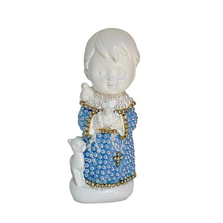 ESCULTURA DE SAO FRANCISCO BABY DE PEROLAS AZUL CLARO 14CM