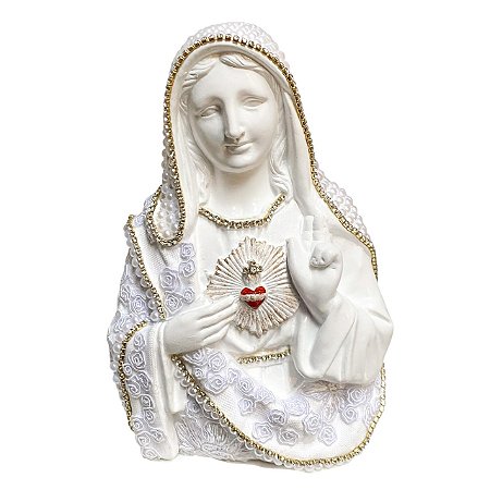ESCULTURA SAGRADO CORACAO DE MARIA C RENDA BRANCA 20CM