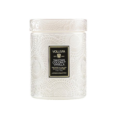 MINI VELA POTE VIDRO 50H RELEVO TAHITIAN COCONUT VANILLA 156g VOLUSPA
