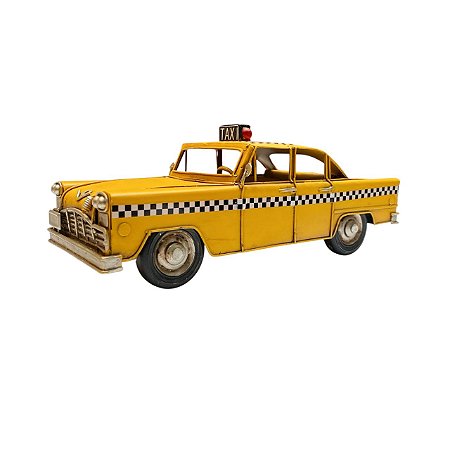 ESCULTURA TAXI MINIATURA AMARELO VINTAGE RETRO EM METAL