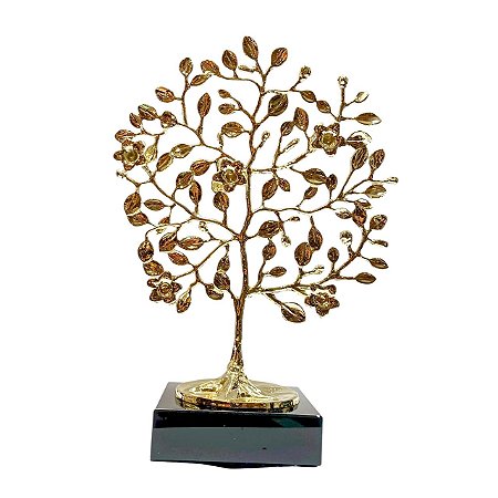ESCULTURA ARVORE DA VIDA DECORATIVA EM METAL DOURADO 28X19X10CM