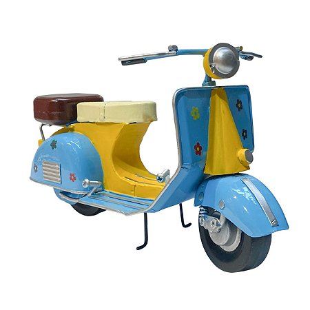 ESCULTURA VESPA MINIATURA VINTAGE AZUL EM METAL 12X23X9,5CM