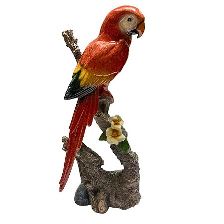 ESCULTURA PAPAGAIO COLORIDO DE RESINA DECORATIVO 39cm