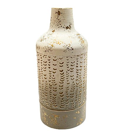 VASO METAL VINTAGE BRANCO COM DOURADO 34X14,5CM