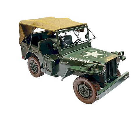 ESCULTURA DODGE MINIATURA VERDE MILITAR METAL 18X36CM