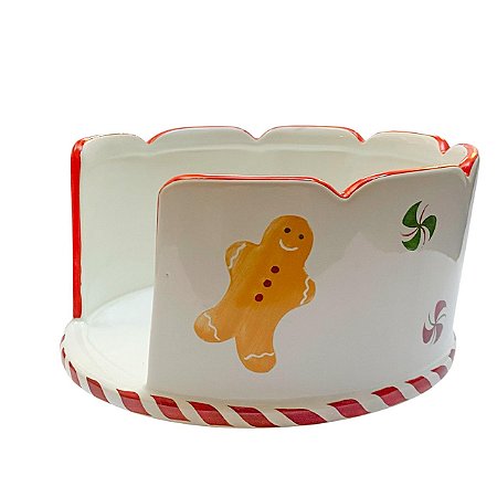 PORTA PANETONE CERAMICA G ABERTO GINGERBREAD LUIZ SALVADOR