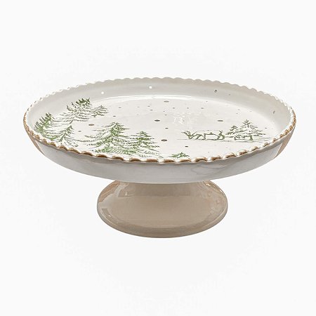 PRATO DE BOLO CERAMICA DECORATIVO RENA OURO LUIZ SALVADOR