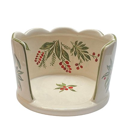 PORTA PANETONE CERAMICA G ABERTO BERRIES OURO LUIZ SALVADOR