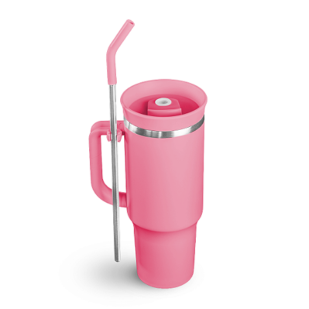 Copo Térmico com Canudo Aço Inoxidável 3 Camadas 1,2l Pink