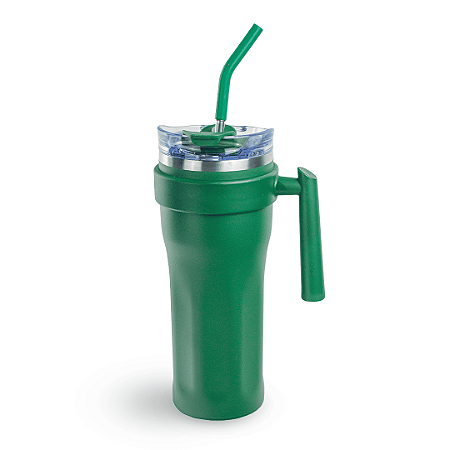 Caneca Termica com Alca Tampa e Canudo Inox Deep Green 1,2L