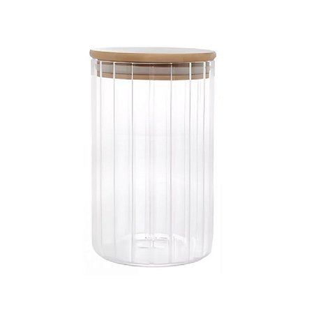 Pote de Vidro Mantimento 640 ML Canelado Tampa de Bambu