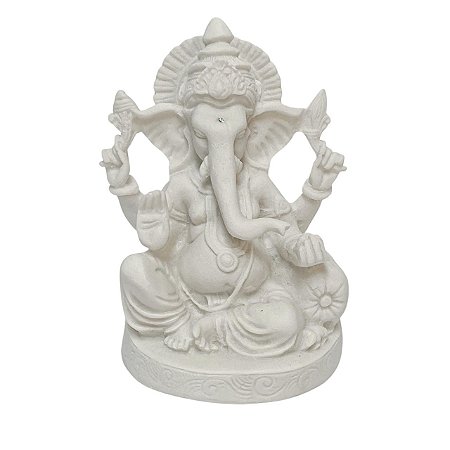 Escultura Ganesha M Branco em Po de Marmore 15cm