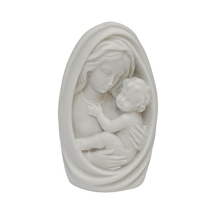 Escultura Mae Maria com Jesus Branco em Po de Marmore 9,5cm