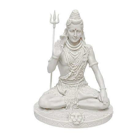 Escultura Shiva Sentado Branco em po de Marmore 24cm