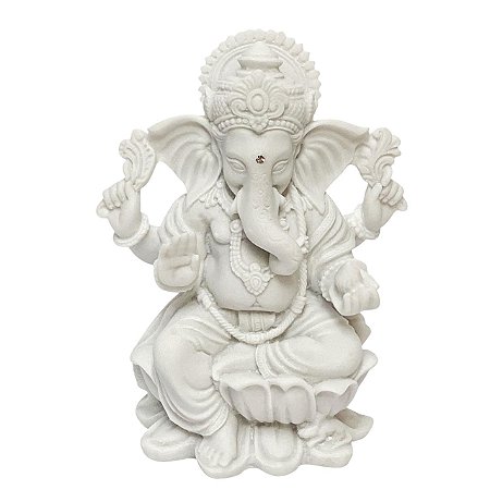 Escultura Ganesha M na lotus em Po de Marmore 14cm