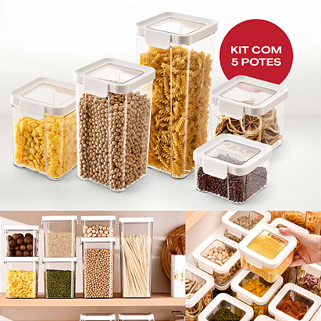 Kit 5 Pote Empilhavel hermetico Mantimento GuardFresh 5L