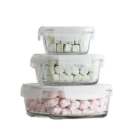 Kit 3 Pote de Vidro Hermético Marmita Forno Refratário