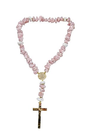 Terço Decorativo Pedras Naturais Quartzo Rosa 100cm