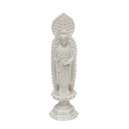 Escultura Kuan Yin em pe com esplendor em po de marmore 19cm